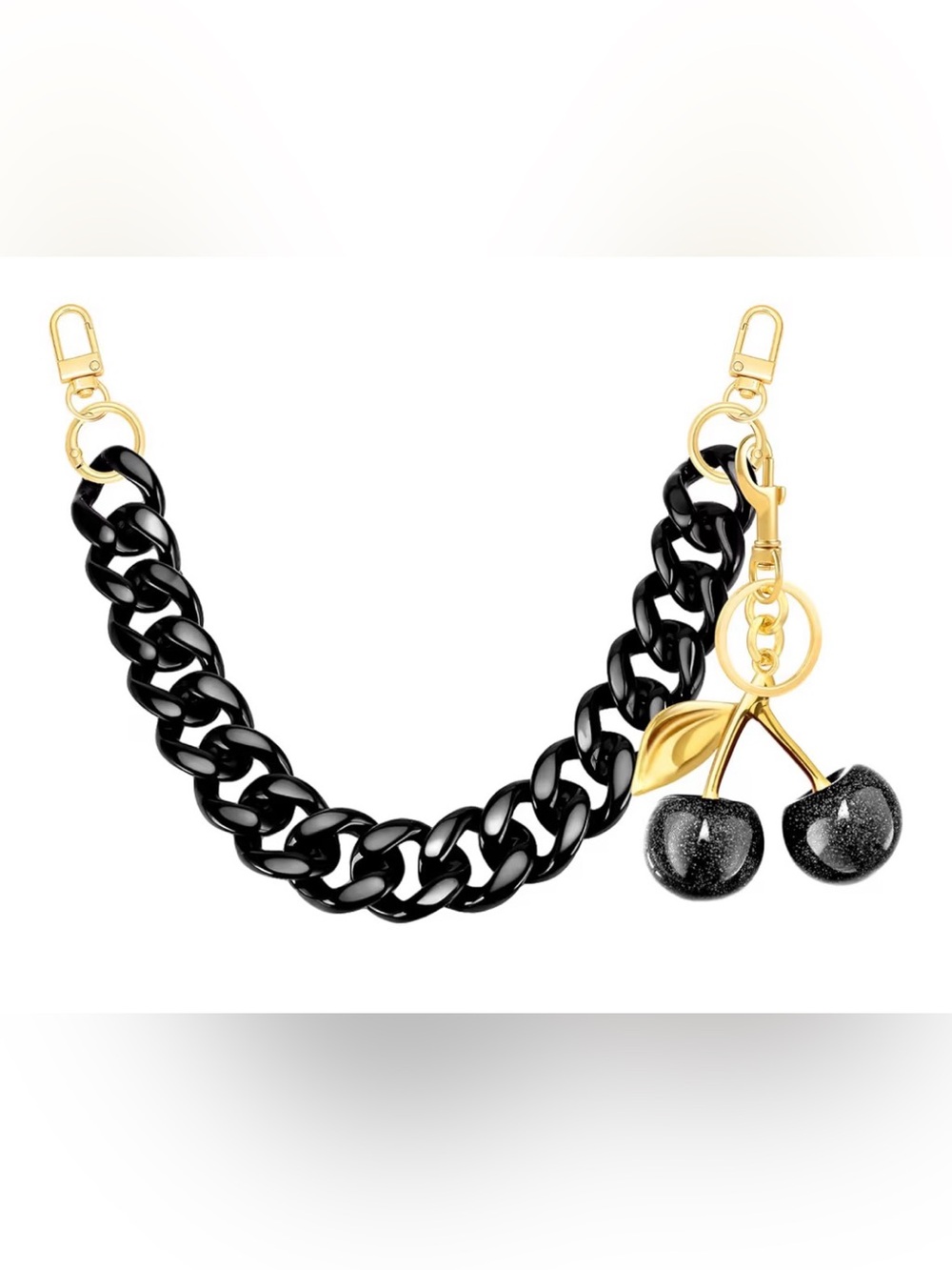 Gold & Black Cherry Charm Chain Bracelet - Women Jewelry
